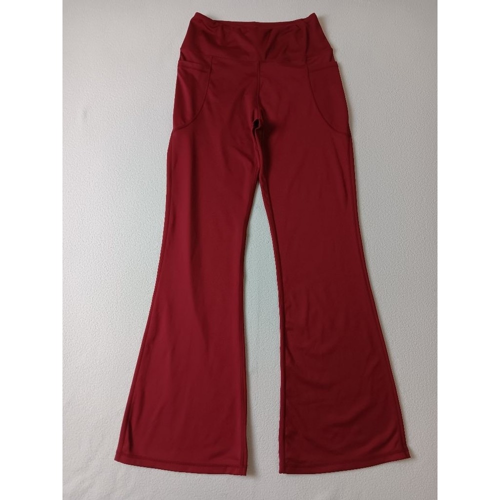 Womens Red Flare Yoga Pants High Waist Bootcut w/ Pockets Size M Athletic